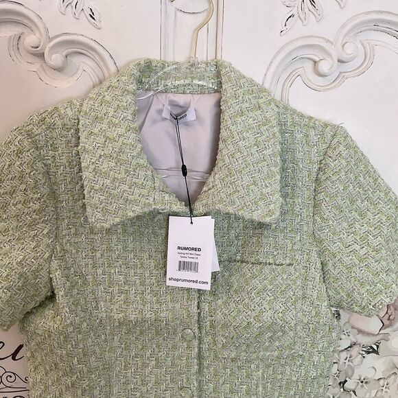 Rumored Notting Hill Mini Dress Green Short Sleeves Button Front 8 NWT - Picture 5 of 13